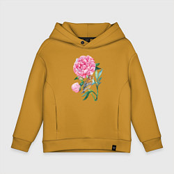 Толстовка оверсайз детская Ветка пионов, цвет: горчичный