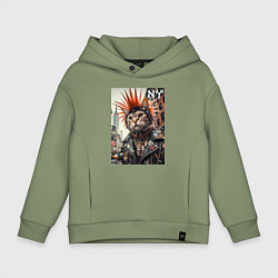Толстовка оверсайз детская Котяра панк из Нью-Йорка - нейросеть, цвет: авокадо