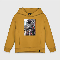 Толстовка оверсайз детская Нью-Йоркский панк музыкант - нейросеть, цвет: горчичный