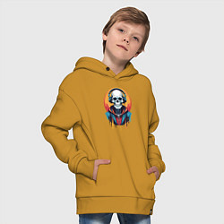 Толстовка оверсайз детская Скелет в наушниках, цвет: горчичный — фото 2