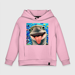 Толстовка оверсайз детская Веселая акула с высунутым языком в океане, цвет: светло-розовый