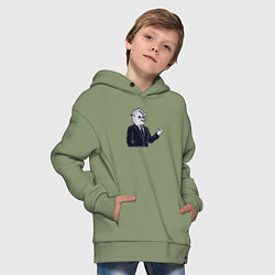 Толстовка оверсайз детская Человек скворечник, цвет: авокадо — фото 2