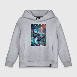 Толстовка оверсайз детская Порхающая бабочка в неоновых линиях, цвет: меланж