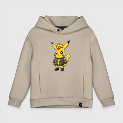 Толстовка оверсайз детская Пикачу панк с ирокезом и в косухе, цвет: миндальный