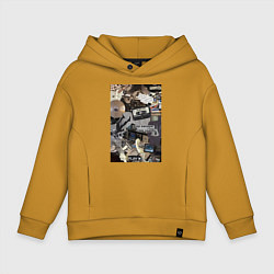 Толстовка оверсайз детская Музыка коллаж, цвет: горчичный