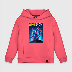 Толстовка оверсайз детская Neon glow - cyber Pikachu, цвет: коралловый