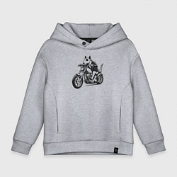 Толстовка оверсайз детская Бультерьер байкер на мотоцикле чоппере, цвет: меланж