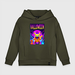 Толстовка оверсайз детская Pikachu - halloween vaporwave, цвет: хаки