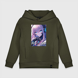 Толстовка оверсайз детская Marin Kitagawa cyberpunk - collaboration, цвет: хаки