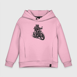 Толстовка оверсайз детская Ротвейлер байкер на мотоцикле чоппере, цвет: светло-розовый