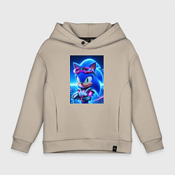 Толстовка оверсайз детская Крутой кибер ёжик - неоновое свечение, цвет: миндальный