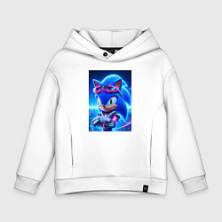 Толстовка оверсайз детская Крутой кибер ёжик - неоновое свечение, цвет: белый