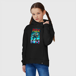 Толстовка оверсайз детская Tyrannosaur rex on a skateboard - ai art fantasy, цвет: черный — фото 2