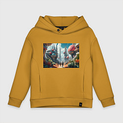 Толстовка оверсайз детская Планета фантастика, цвет: горчичный