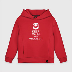 Толстовка оверсайз детская Warhammer keep calm and waaagh, цвет: красный