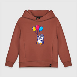 Толстовка оверсайз детская Пингвин с шариками, цвет: кирпичный