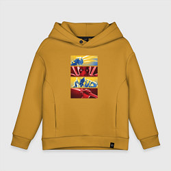Толстовка оверсайз детская Дэдпул и Росомаха - комикс, цвет: горчичный