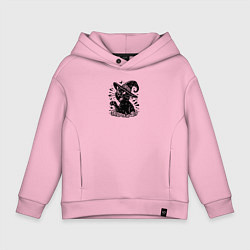 Толстовка оверсайз детская Черный кот в шляпе ведьмы тату, цвет: светло-розовый