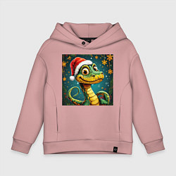 Толстовка оверсайз детская Новогодняя змейка в красной шапке, цвет: пыльно-розовый