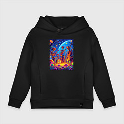 Толстовка оверсайз детская Концерт ансамбля скелетов под луной, цвет: черный