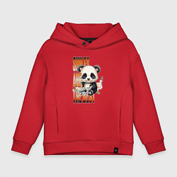 Толстовка оверсайз детская Мишка панда с надписью, цвет: красный
