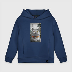 Толстовка оверсайз детская Мемный кот в японском стиле, цвет: тёмно-синий