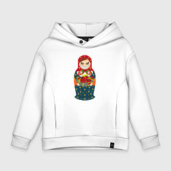Толстовка оверсайз детская Злобная матрёшка, цвет: белый