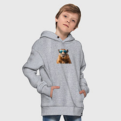 Толстовка оверсайз детская Капибара в модных очках, цвет: меланж — фото 2