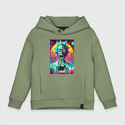 Толстовка оверсайз детская Кибер Рик и Морти на мотоцикле, цвет: авокадо
