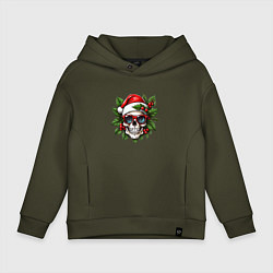Толстовка оверсайз детская Рождественский венок с черепом, цвет: хаки