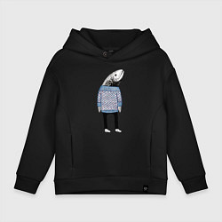 Толстовка оверсайз детская Рыба в свитере - нейросеть, цвет: черный