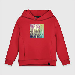 Толстовка оверсайз детская Крымский лес японскими иероглифами, цвет: красный