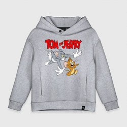 Толстовка оверсайз детская Том и Джерри - погоня, цвет: меланж