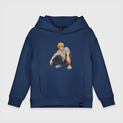Толстовка оверсайз детская Человек-бензопила Денджи чилл, цвет: тёмно-синий