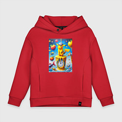 Толстовка оверсайз детская Funny Pikachu and fishes - surrealism, цвет: красный