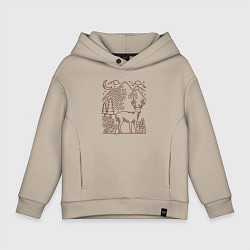 Толстовка оверсайз детская Горы и олень, цвет: миндальный