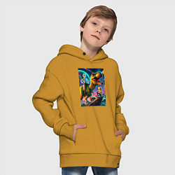 Толстовка оверсайз детская Приключения Рика и Морти на планете динозавров, цвет: горчичный — фото 2