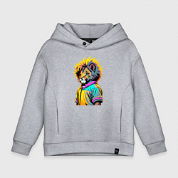 Толстовка оверсайз детская Прикольный львёнок - поп-арт, цвет: меланж