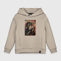 Толстовка оверсайз детская Задумчивая обезьянка, цвет: миндальный