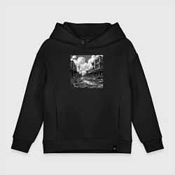 Толстовка оверсайз детская Разрушенный город, цвет: черный