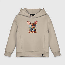Толстовка оверсайз детская Кролик мальчик в очках, цвет: миндальный