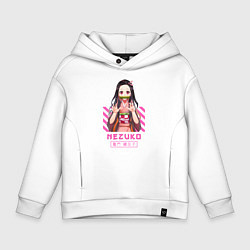 Толстовка оверсайз детская Клинок рассекающий демонов Незуко полоска, цвет: белый