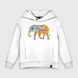 Толстовка оверсайз детская Батик слон индийский, цвет: белый