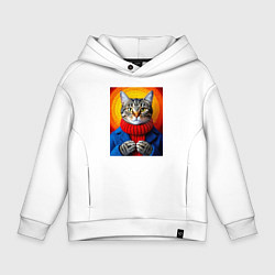 Толстовка оверсайз детская Котик в вязаной кофте, цвет: белый