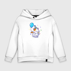 Толстовка оверсайз детская Праздничный котик, цвет: белый