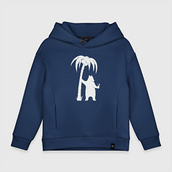 Толстовка оверсайз детская Мишка возле пальмы, цвет: тёмно-синий