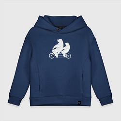 Толстовка оверсайз детская Мишки на велосипеде, цвет: тёмно-синий
