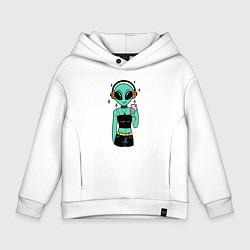 Толстовка оверсайз детская Девочка инопланетянин с телефоном, цвет: белый