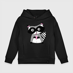Толстовка оверсайз детская Енот-девочка, цвет: черный