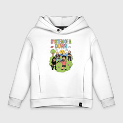 Толстовка оверсайз детская System of a Down, мультяшный стиль, цвет: белый